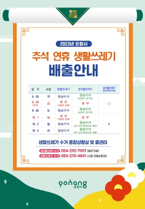 시민불편 최소화! 포항시, 추석 연휴 생활 쓰레기 관리 대책 추진