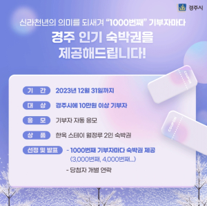경주사랑기부제, 10만원 이상 기부자 3000번째 주인공 나왔다