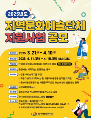안동시 한국정신문화재단, 지역문화예술단체 지원사업 공모