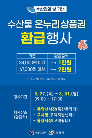 안동시, 수산인의 날 기념 수산물 구입 온누리상품권 환급행사 시행