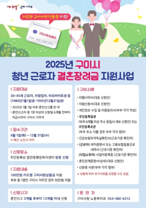 구미시, 청년근로자에 결혼장려금 100만원 지원