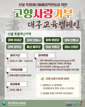 대구시교육청, 영남권 산불 피해 복구 위한 ‘성금 모금 운동’펼쳐!