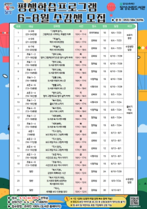 달성군립도서관, 평생학습 프로그램 2분기 수강생 모집