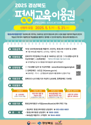 영덕군, 평생교육이용권 1인당 최대 35만원 지원