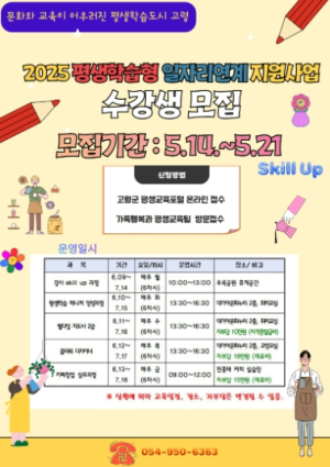 고령군, 2025년 `평생학습형 일자리연계 지원사업` 수강생 모집