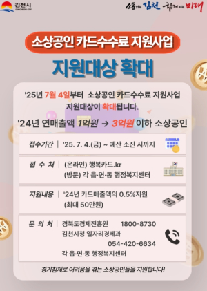 김천시, 소상공인 카드수수료 지원 대상 확대