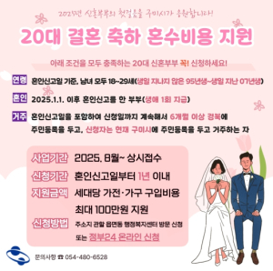 20대에 결혼하면 혼수 100만원! 구미시, 실속 정책 꺼냈다