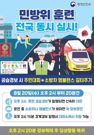 대구시, 8월 20일 공습대비 민방위 훈련 실시