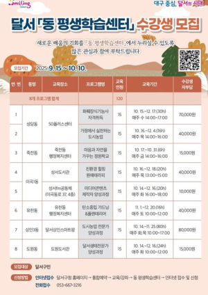 대구 달서구, 생활 밀착형 배움터‘동네학습관’수강생 모집