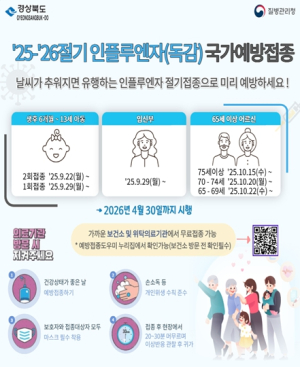 경북도, 고위험군 대상 인플루엔자(독감) 무료 예방접종