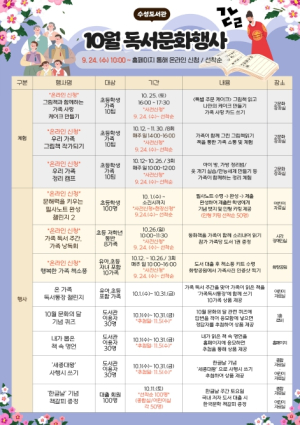 대구수성도서관, ‘10월 문화의 달’ 맞아 온 가족이 함께하는 문화 프로그램 운영