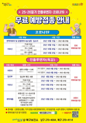 포항시, 15일부터 고위험군 코로나19 예방접종 실시