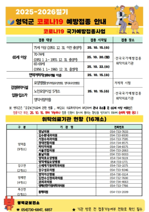영덕군, 15일부터 코로나19 예방접종 시작