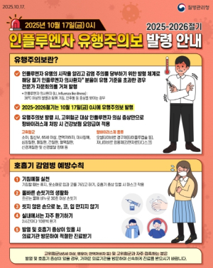독감 유행주의보 발령, 예방이 최우선입니다.