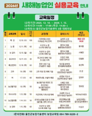 울진군, 2026년 새해농업인실용교육 추진
