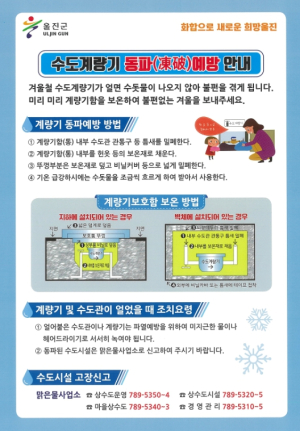 울진군맑은물사업소, 겨울철 수도계량기 동파방지‘총력’