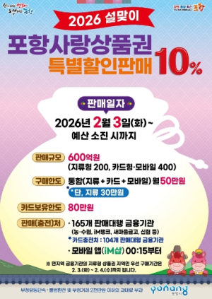 포항시, 설 명절 맞아 포항사랑상품권 600억 원 10% 특별할인 판매