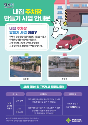 경산시, 2026년 내 집 주차장 만들기 시범 사업 신청 안내