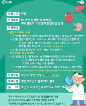 치료 포기 없도록...영천시, 암·희귀질환자 의료비 지원