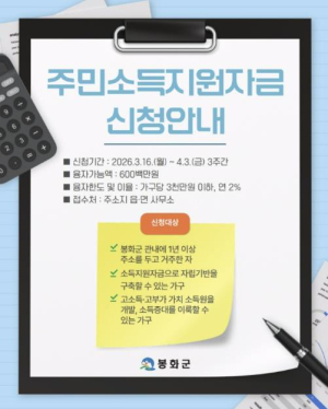 봉화군, `2026년 주민소득지원사업` 시행