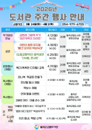 칠곡군립도서관, 4월 도서관 주간 ‘오감만족’ 행사 운영
