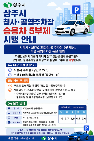 상주시, 공공기관 중심 차량 5부제·2부제 시행