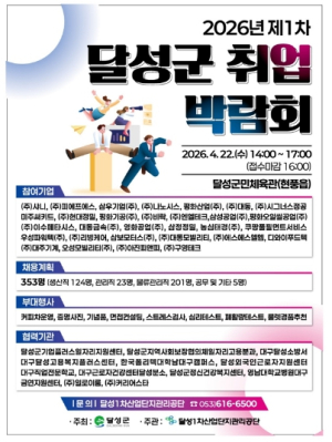 달성군, 취업박람회 400명 채용 나선다.