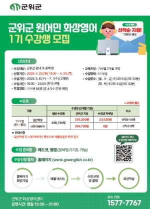 군위군, 1대1 원어민 화상영어 모집…교육격차 해소 속도