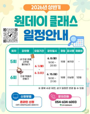 영주시, 2026년 상반기 ‘원데이 클래스’ 5·6회차 수강생 모집