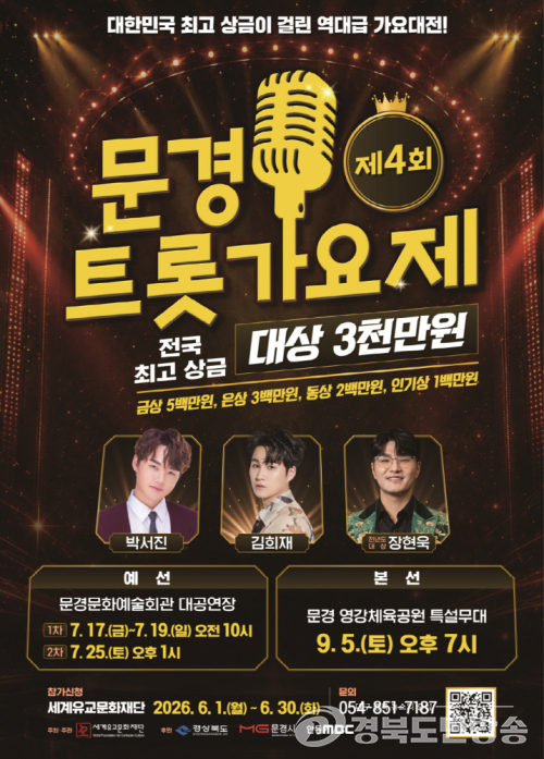 문경시, 제4회 문경트롯가요제 참가 접수 돌입....전국 최고 상금 향한 도전