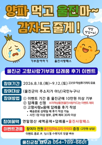 울진군, 고향사랑기부제 인증 이벤트 실시
