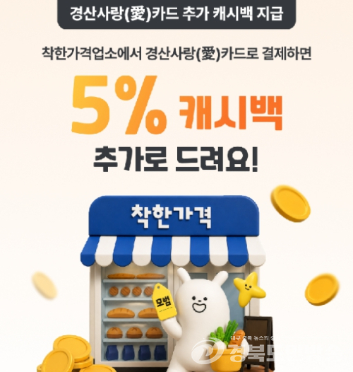 경산시, 착한가격업소서 경산사랑카드 결제 시 5% 추가 캐시백